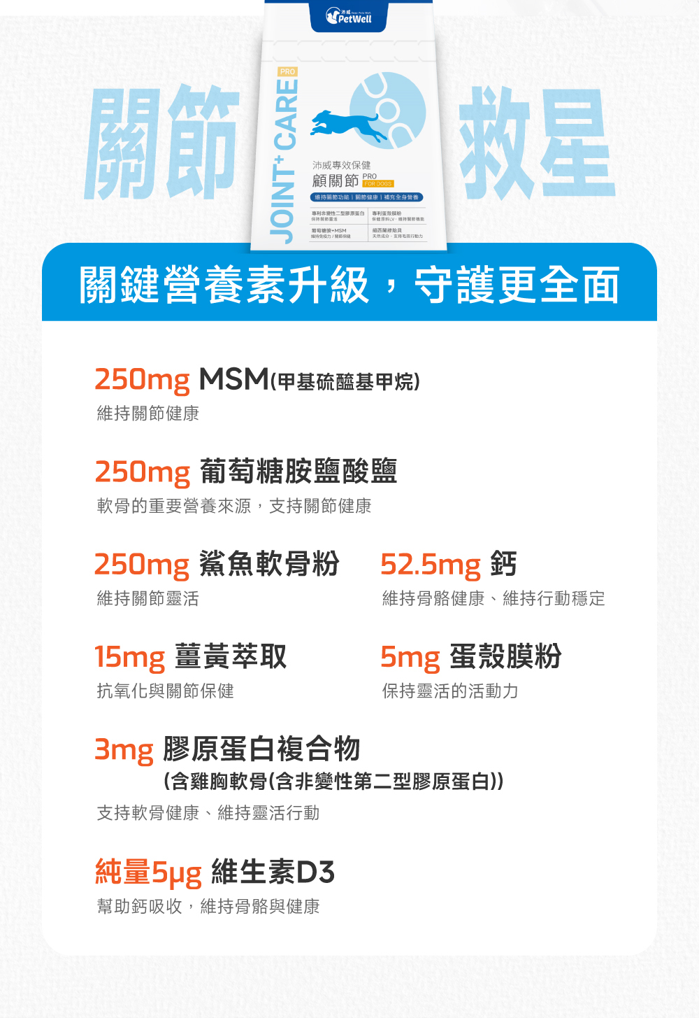 沛威專效保健狗用顧關節主成分