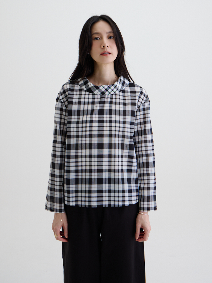 昭和咖啡廳立領上衣-黑白格紋