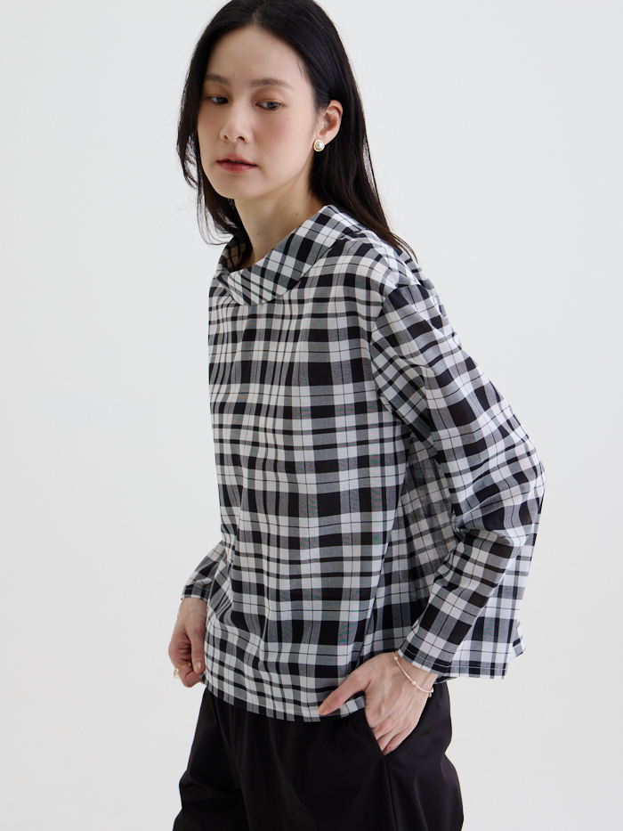 昭和咖啡廳立領上衣-黑白格紋