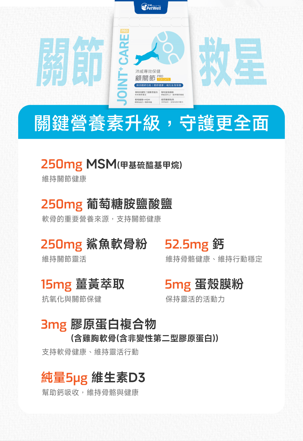 沛威專效保健貓用顧關節主成分