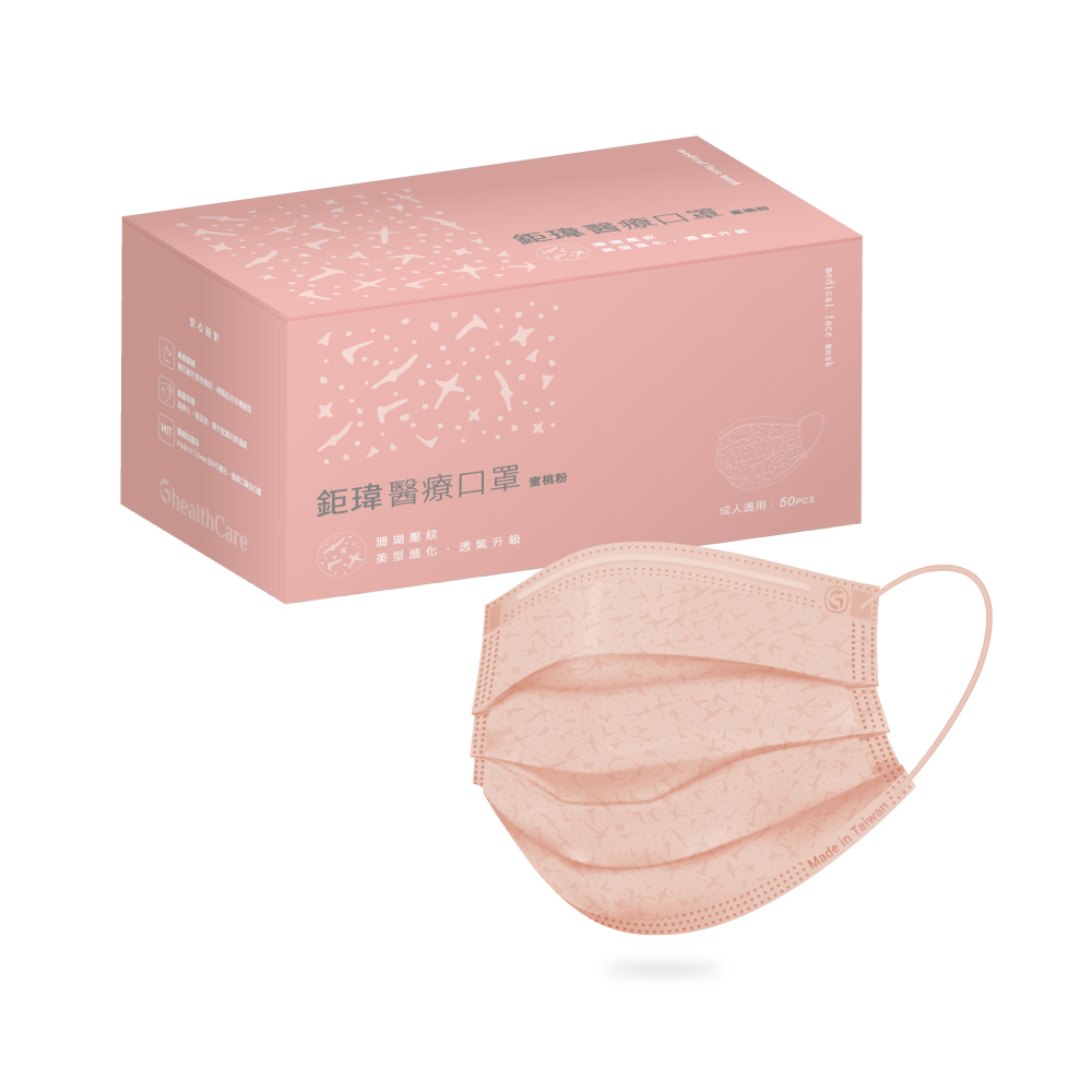 鉅瑋醫療口罩X珊瑚壓紋-蜜桃粉(50片/盒)