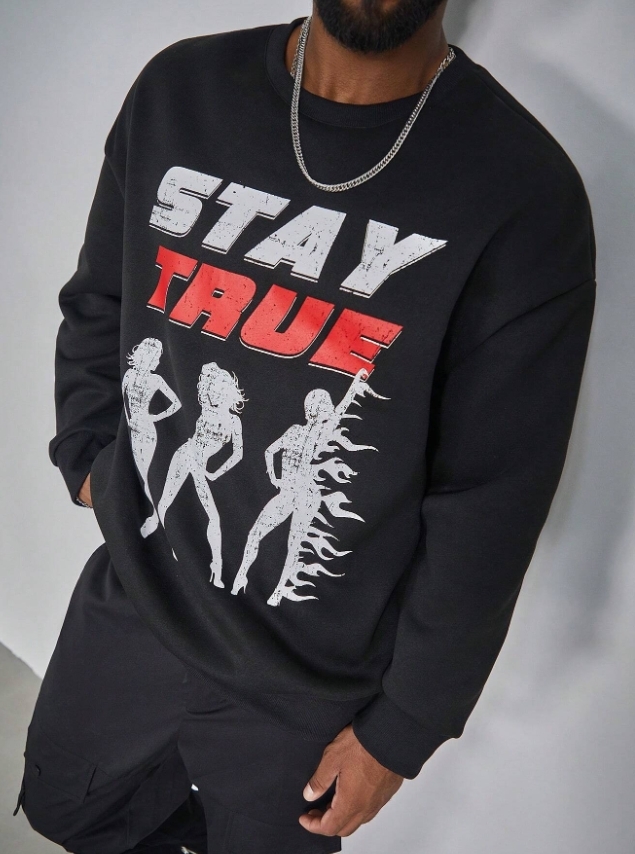 KADMAX大尺碼 - 男士STAY TRUE字母圓領大學TEE〈KSMS2729〉