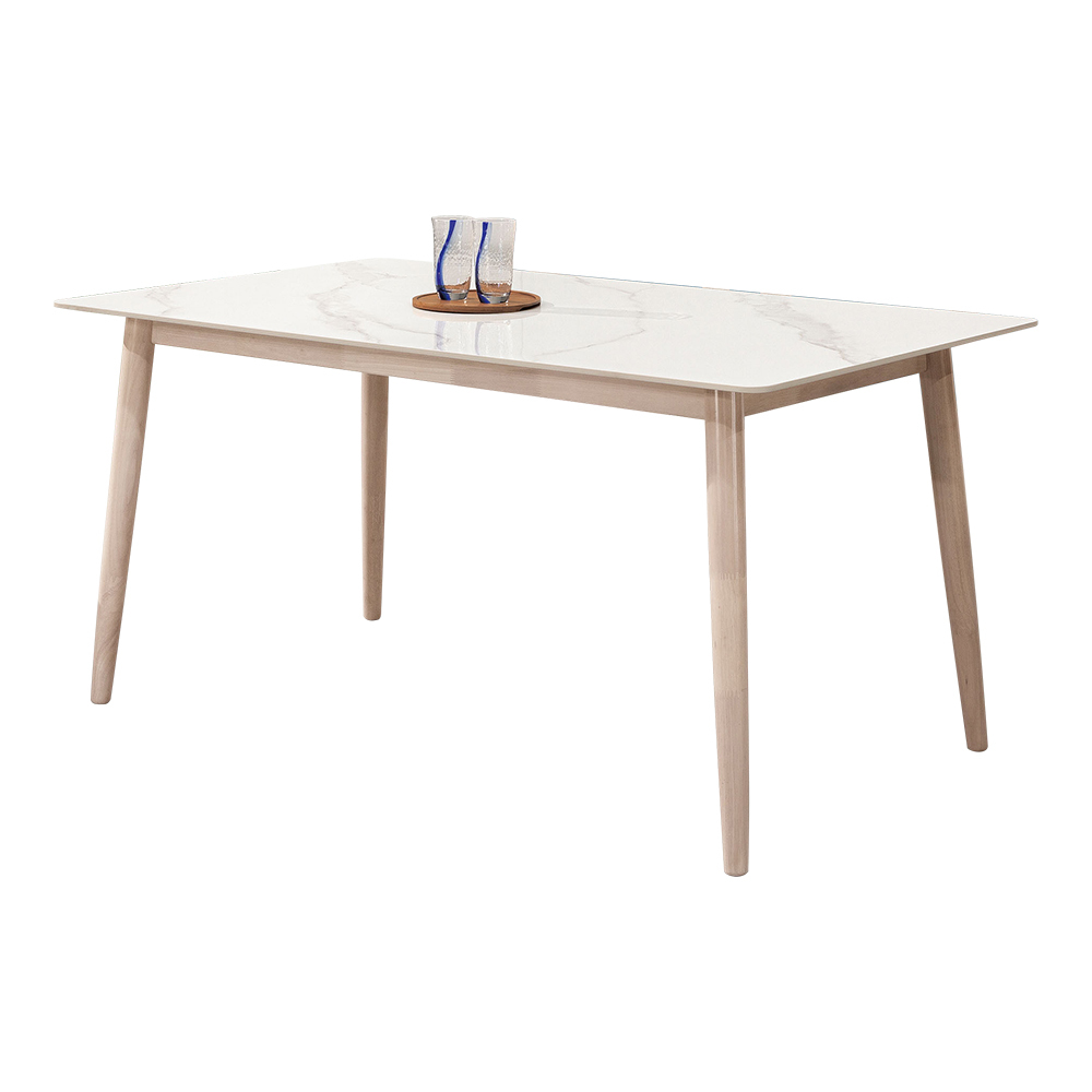 克德5尺白色岩板實木餐桌/休閒工作桌