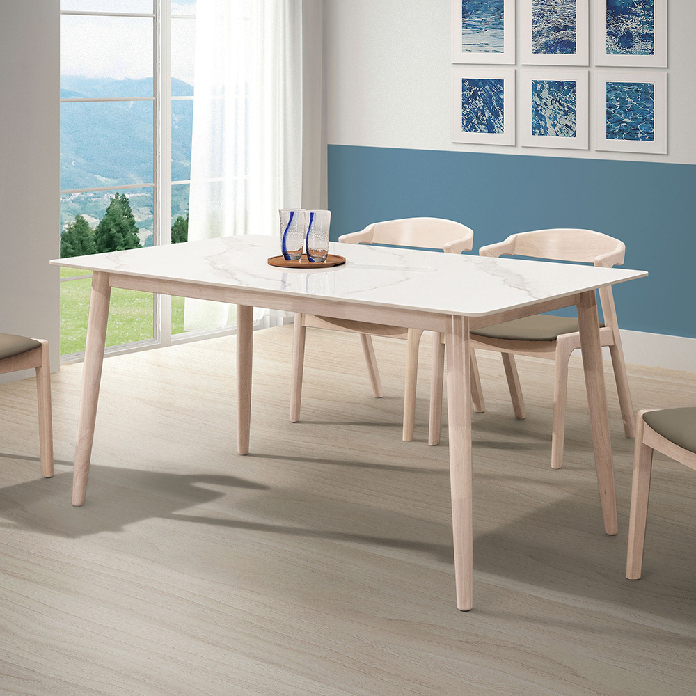 克德5尺白色岩板實木餐桌/休閒工作桌