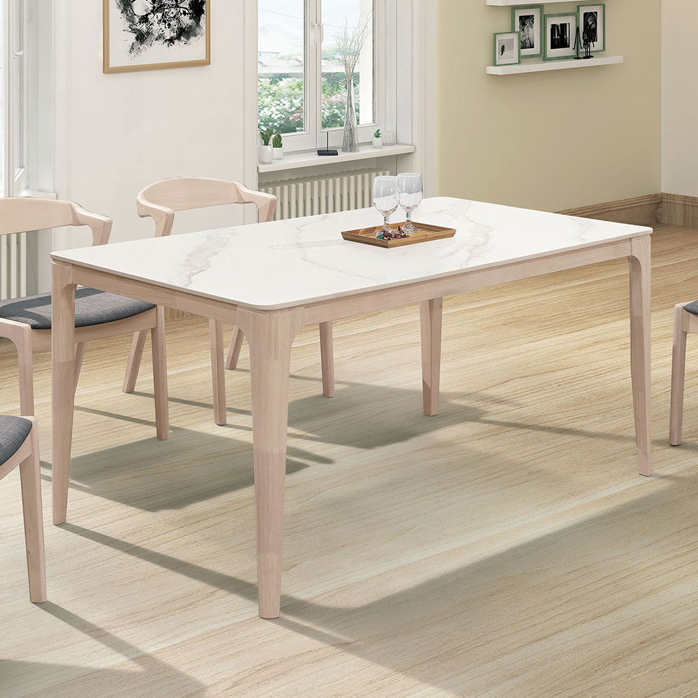 瑟雷夫5尺白色岩板實木餐桌/休閒工作桌