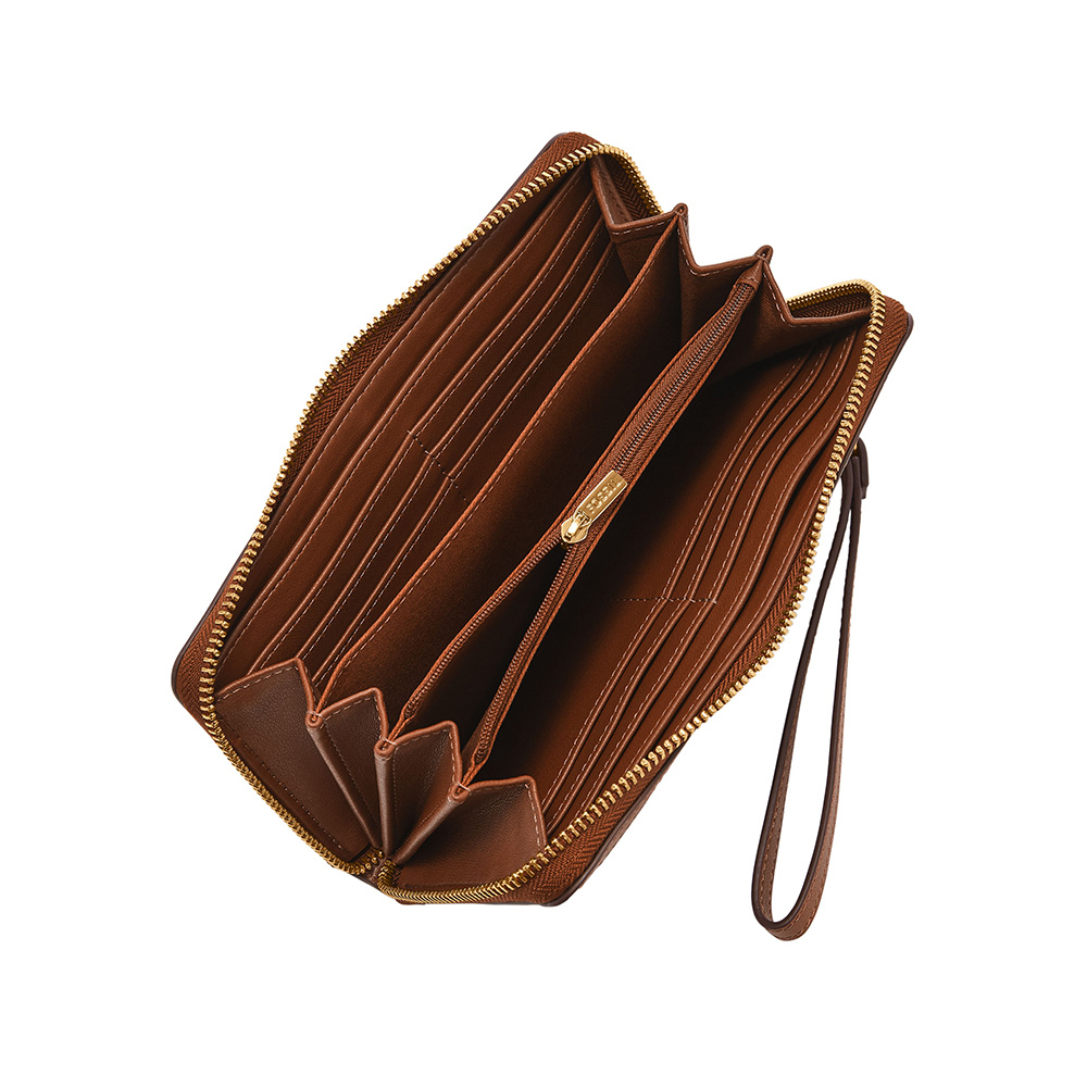 Logan 三折真皮拉鍊 長夾-棕色 SL10096388