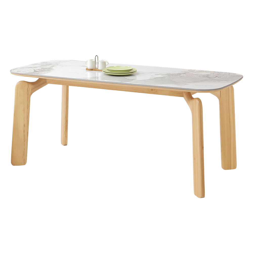 巴德6尺白色岩板實木餐桌/休閒工作桌/長桌/會議桌-原木色