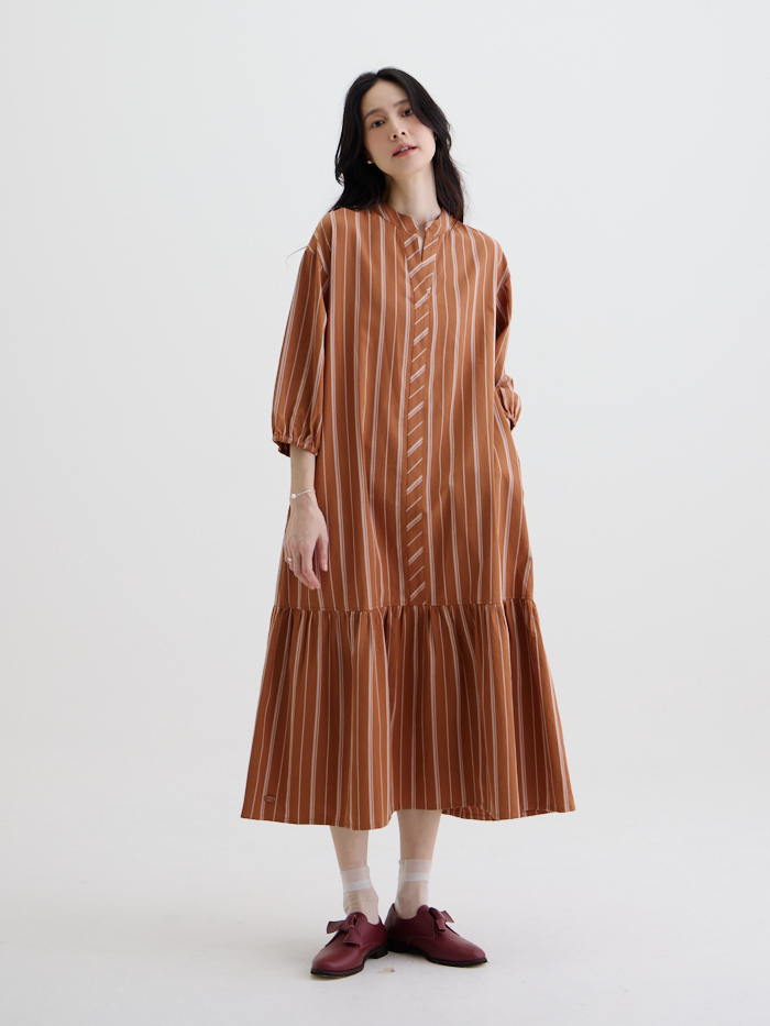 小豆島休日剪接長洋裝-橘底米條