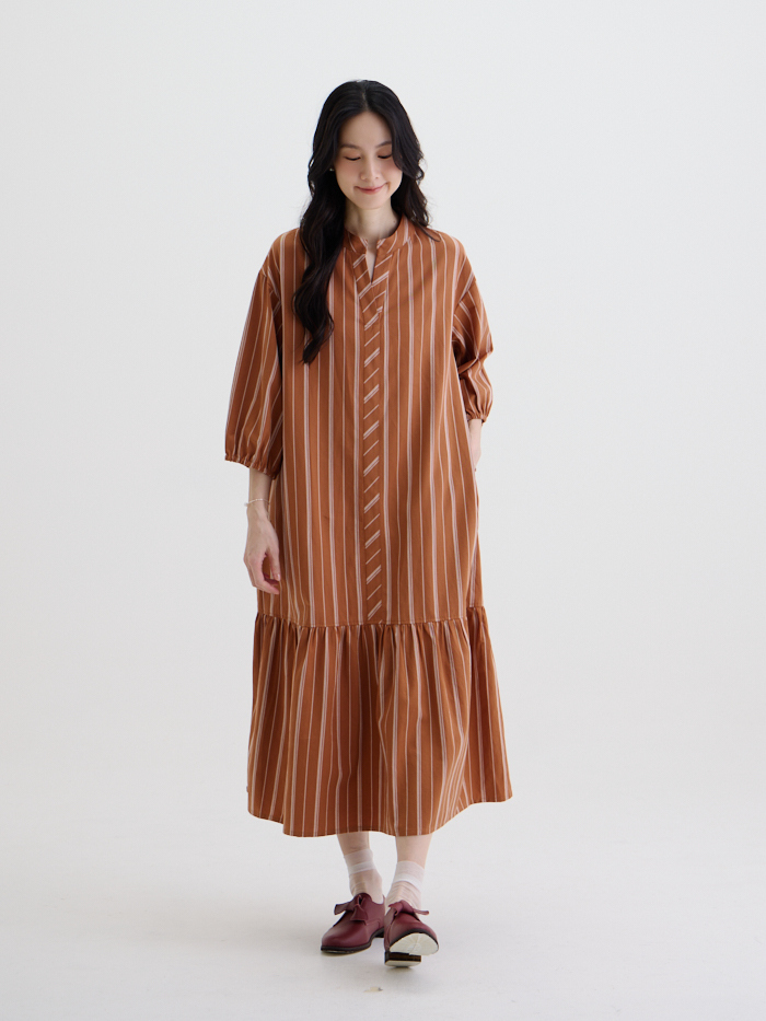 小豆島休日剪接長洋裝-橘底米條