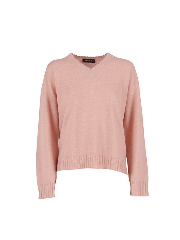 Fabiana Filippi  V領下擺壓紋上衣(淺粉)