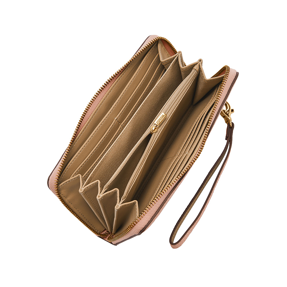 Logan 三折真皮拉鍊 長夾-粉紅色 SL7831682