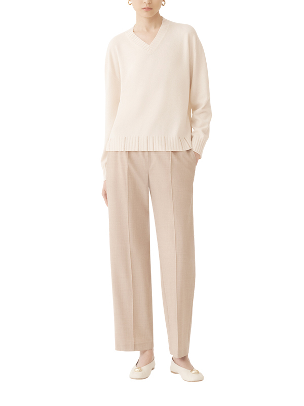 Fabiana Filippi  V領下擺壓紋上衣(米白)