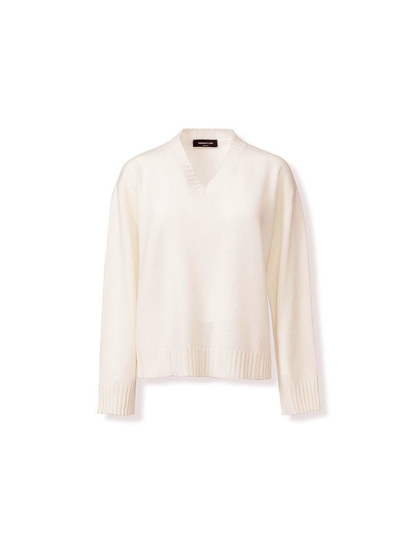 Fabiana Filippi  V領下擺壓紋上衣(米白)