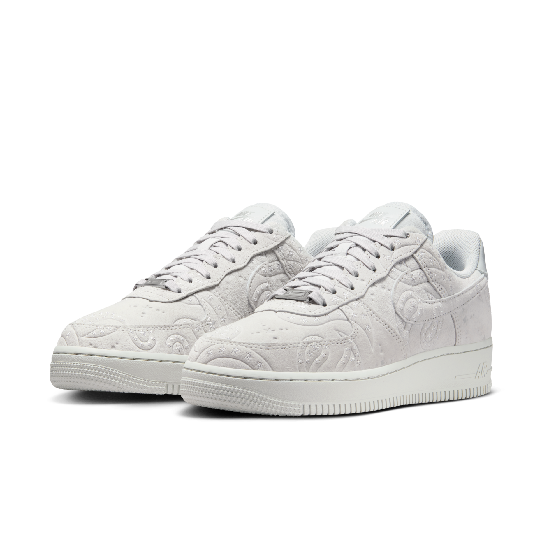 女鞋 NIKE W AIR FORCE 1 '07 PRM+ 灰白 壓紋 星星 麂皮 AF1 休閒鞋【IO1259-002】