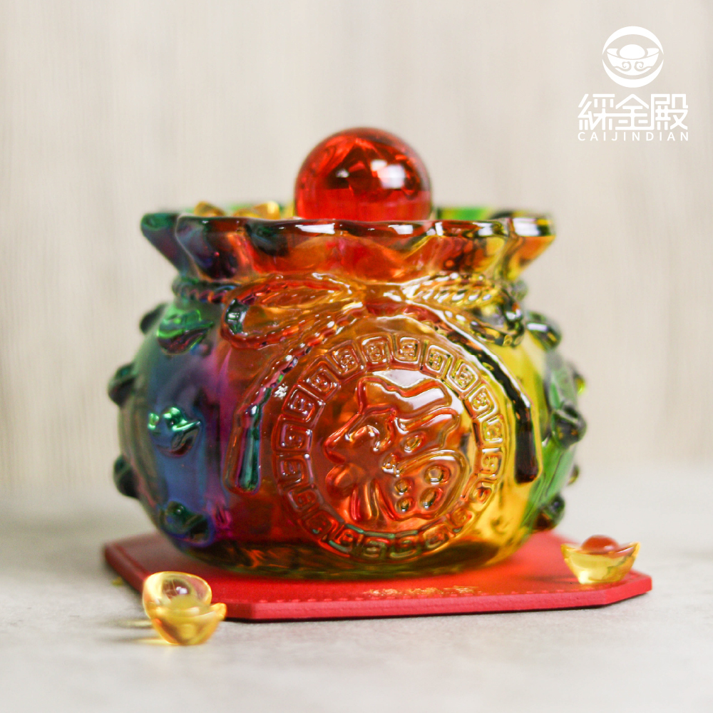 招財福袋琉璃聚寶盆-七彩｜聚財納福｜元寶｜轉運｜代代有錢｜贈鎮瀾宮加持開運皮墊【綵金殿】