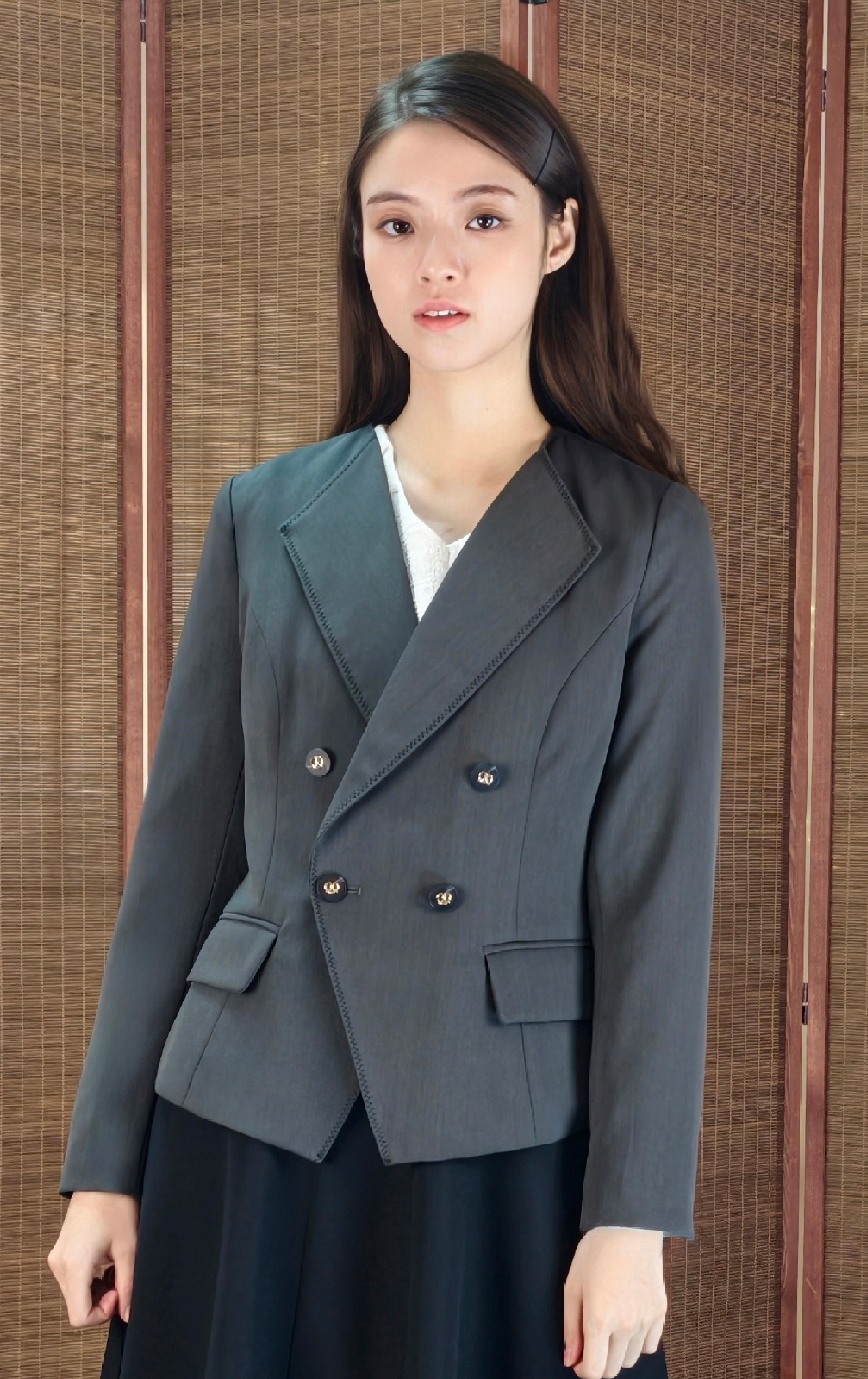 撞色鈕扣外套 JK0931