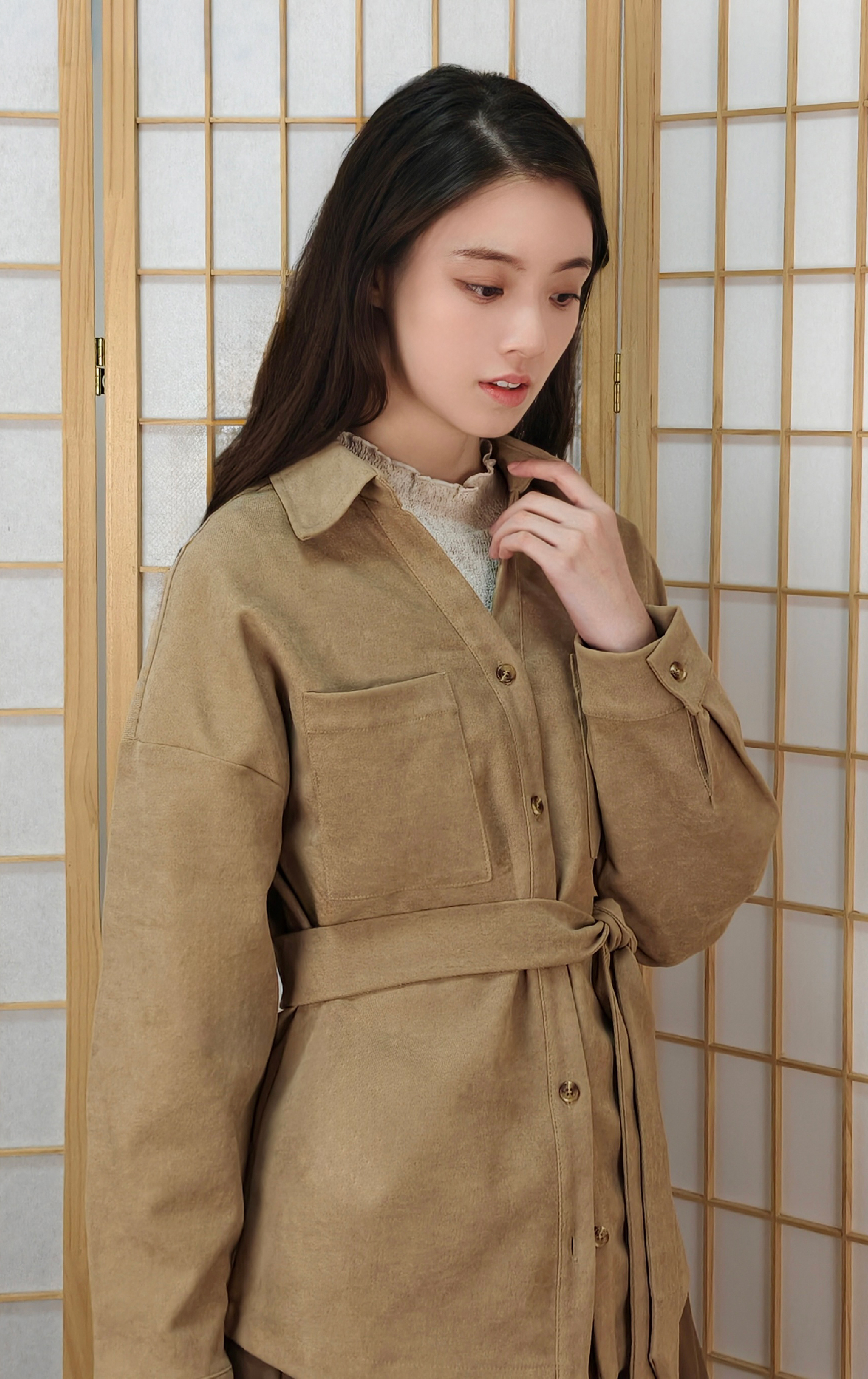 綁帶絨面襯衫 SH0303