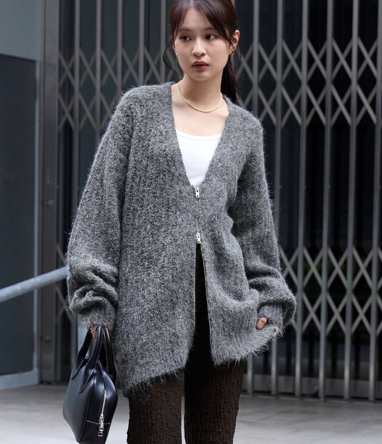 【預購】JN010214 Mono-Mart  顯收長雙拉鍊V領超大款外套