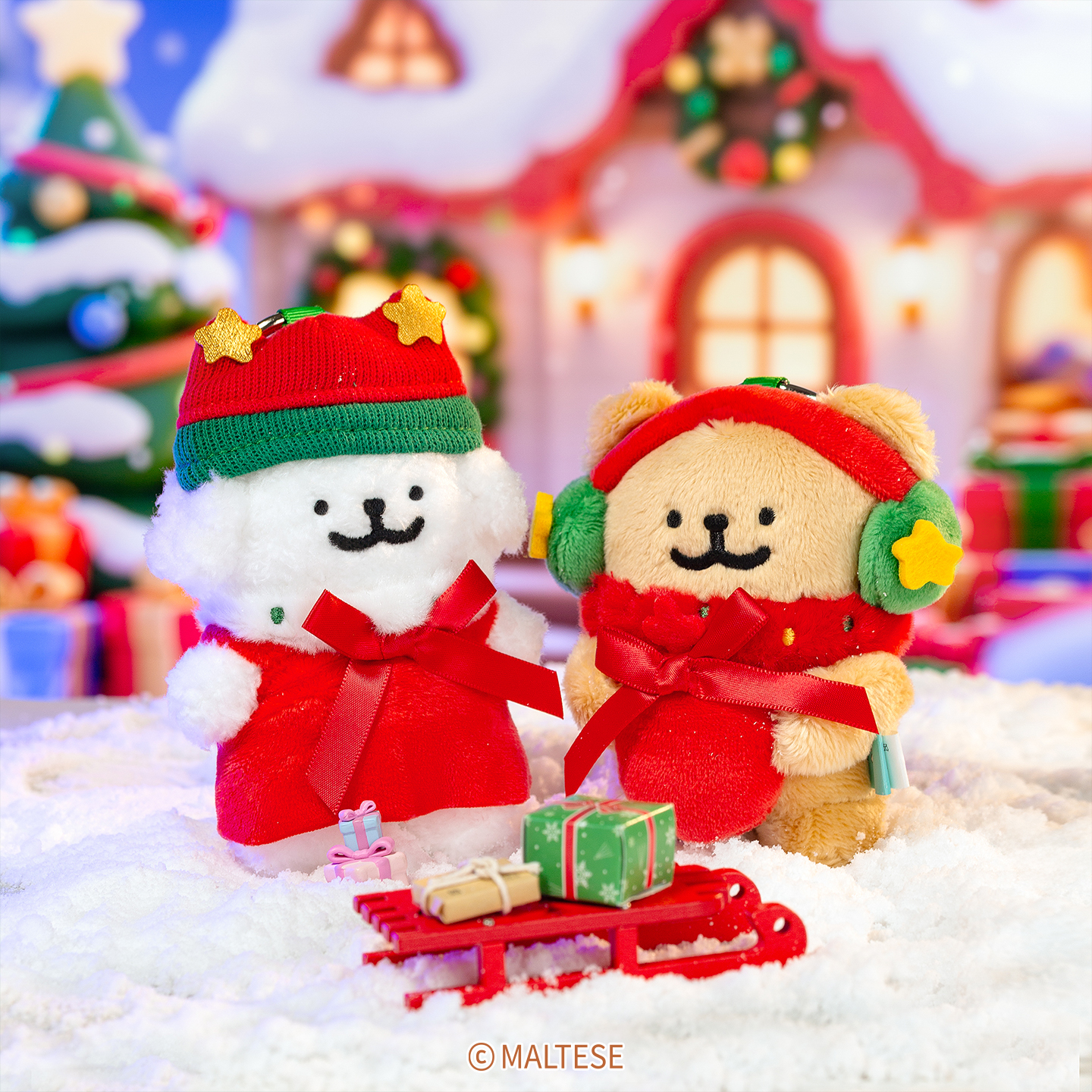 線條小狗絨毛吊飾 (聖誕款)