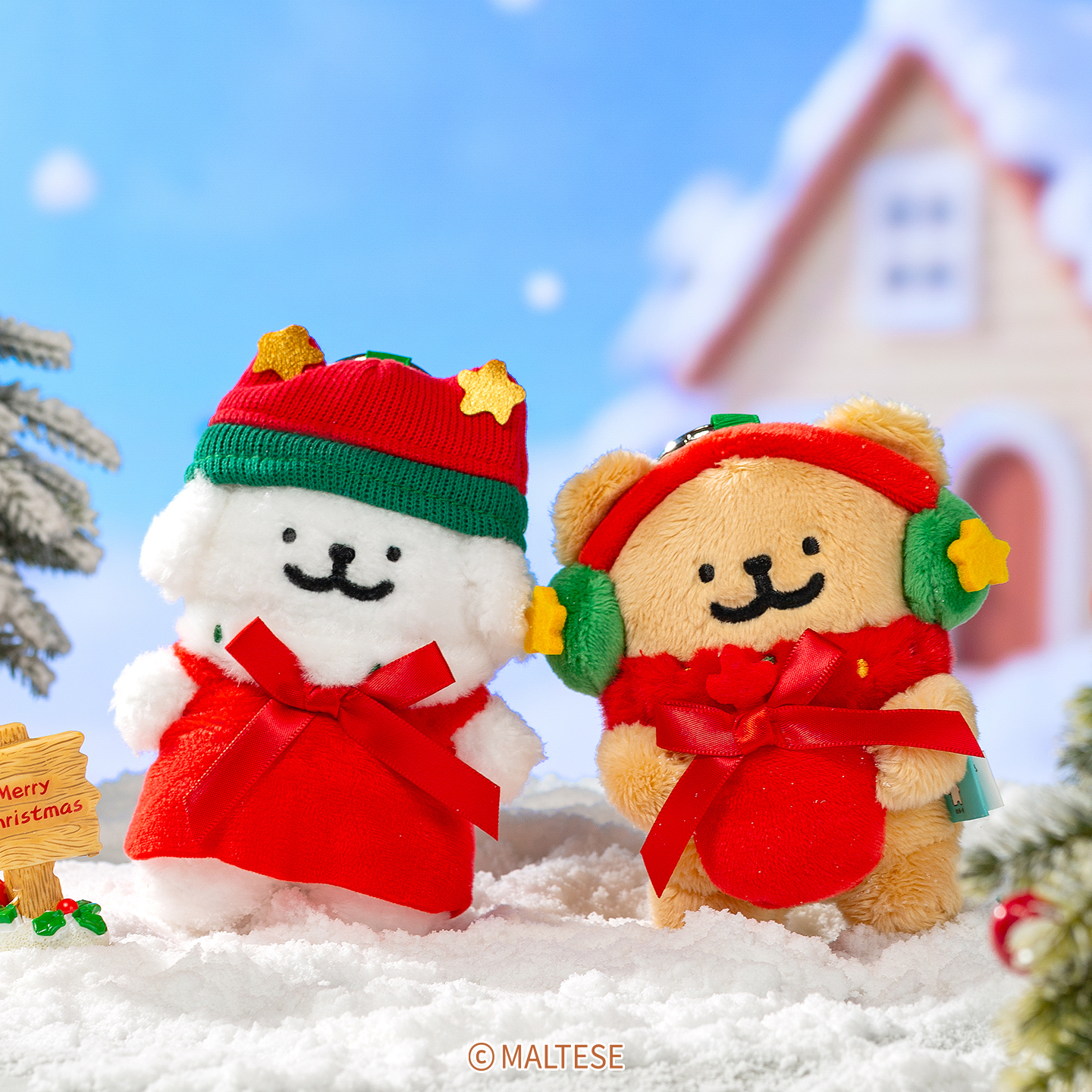 線條小狗絨毛吊飾 (聖誕款)