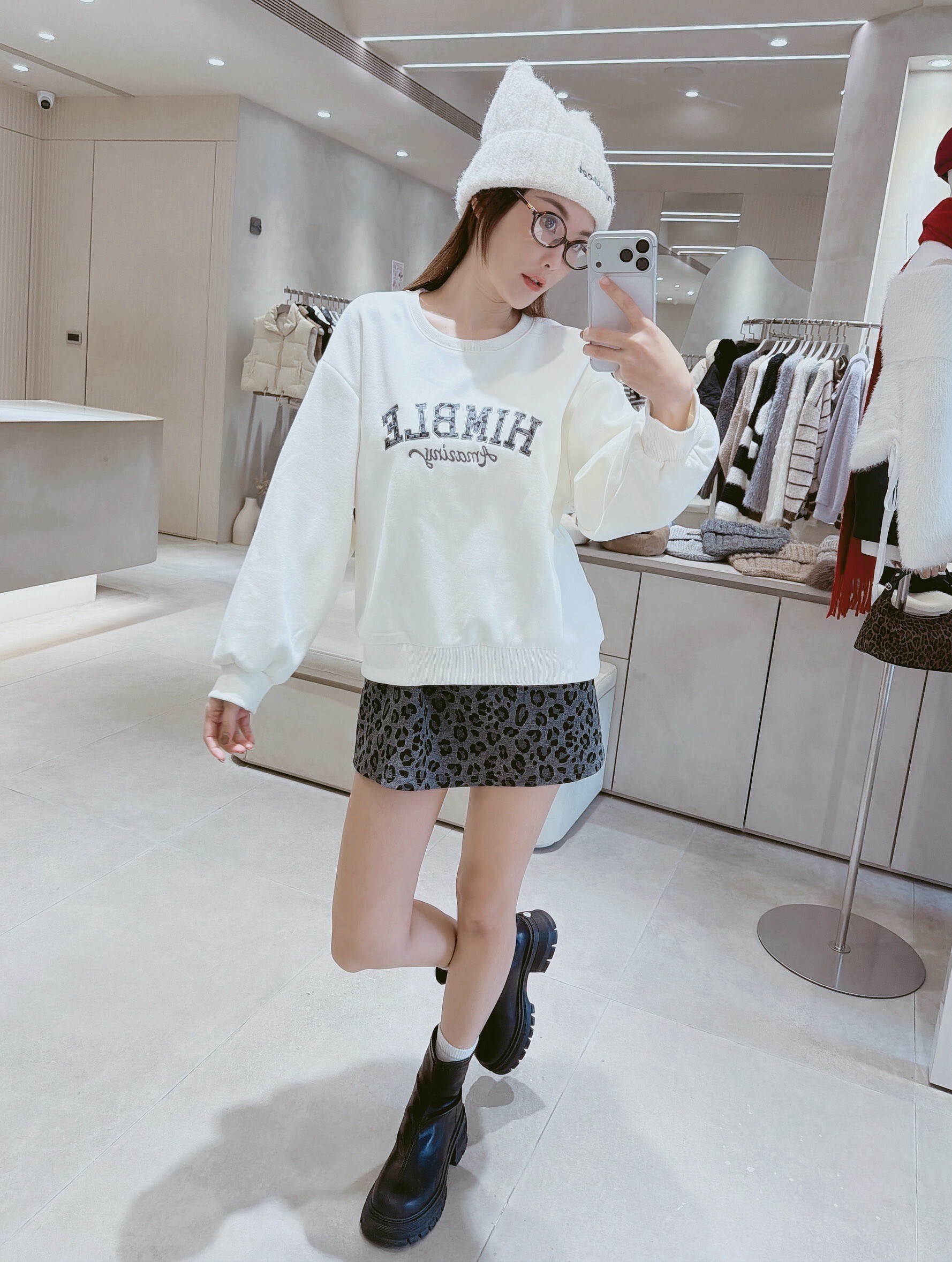 豹紋HIMBLE刷毛衣+豹紋褲裙