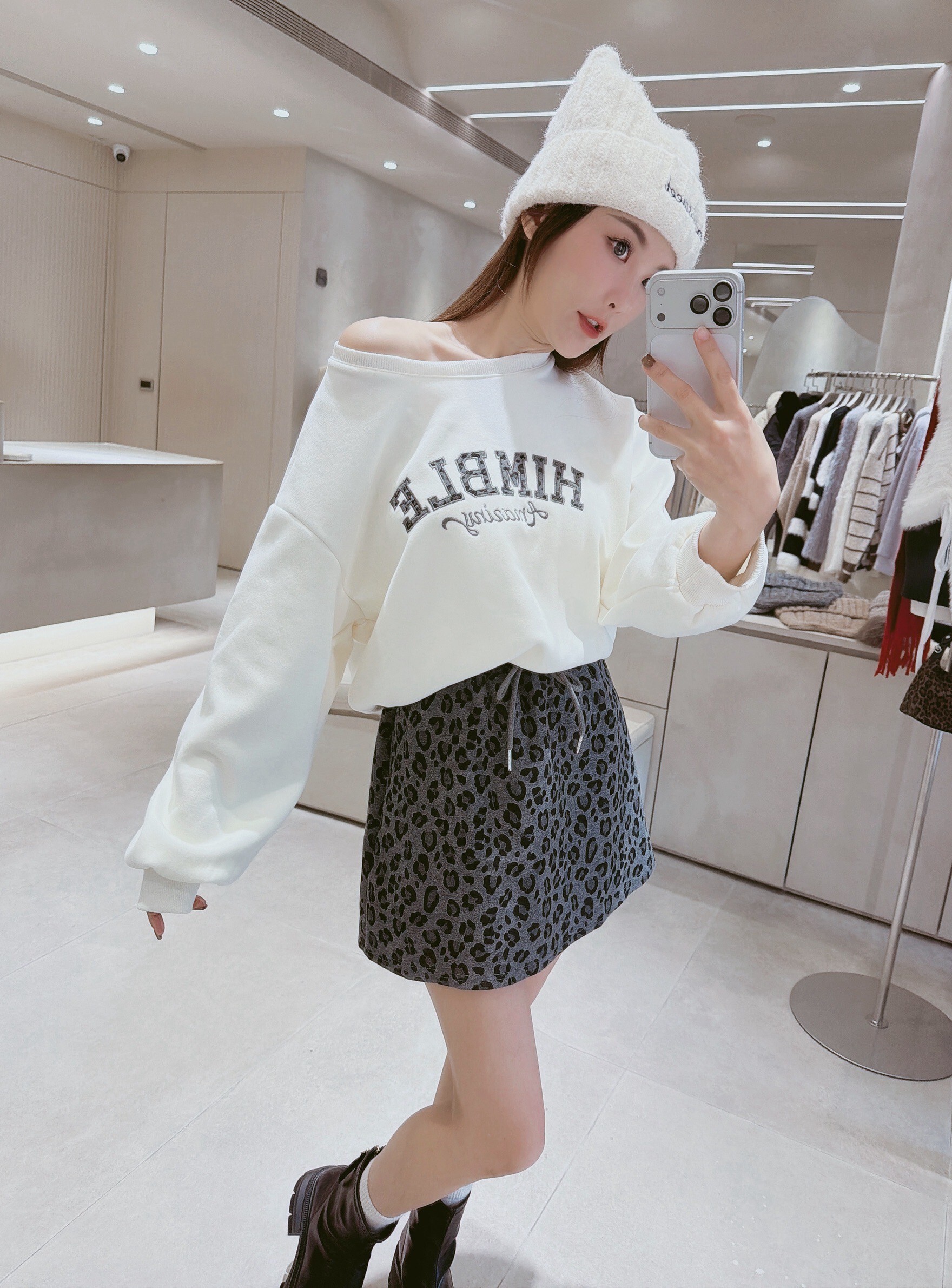 豹紋HIMBLE刷毛衣+豹紋褲裙