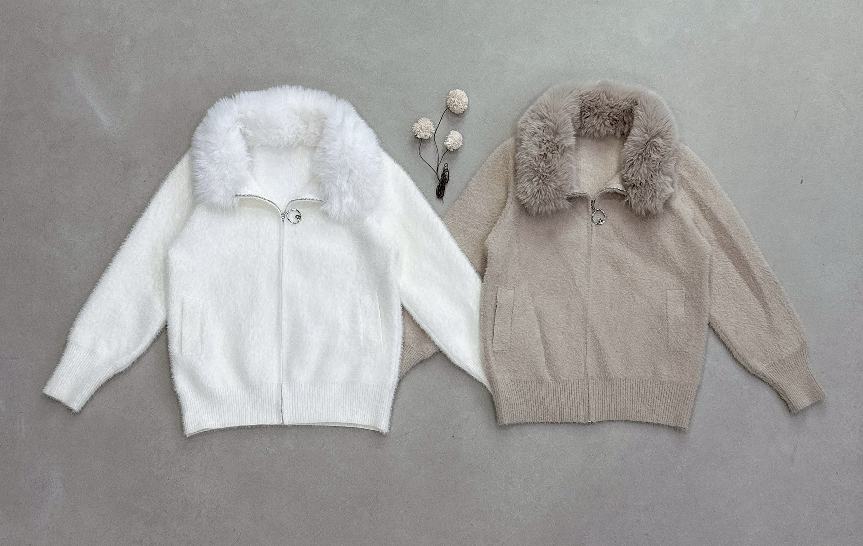 毛毛領圈環拉鍊水貂毛外套