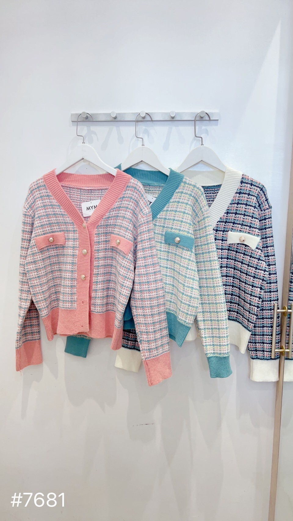 配色格紋小香風針織外套