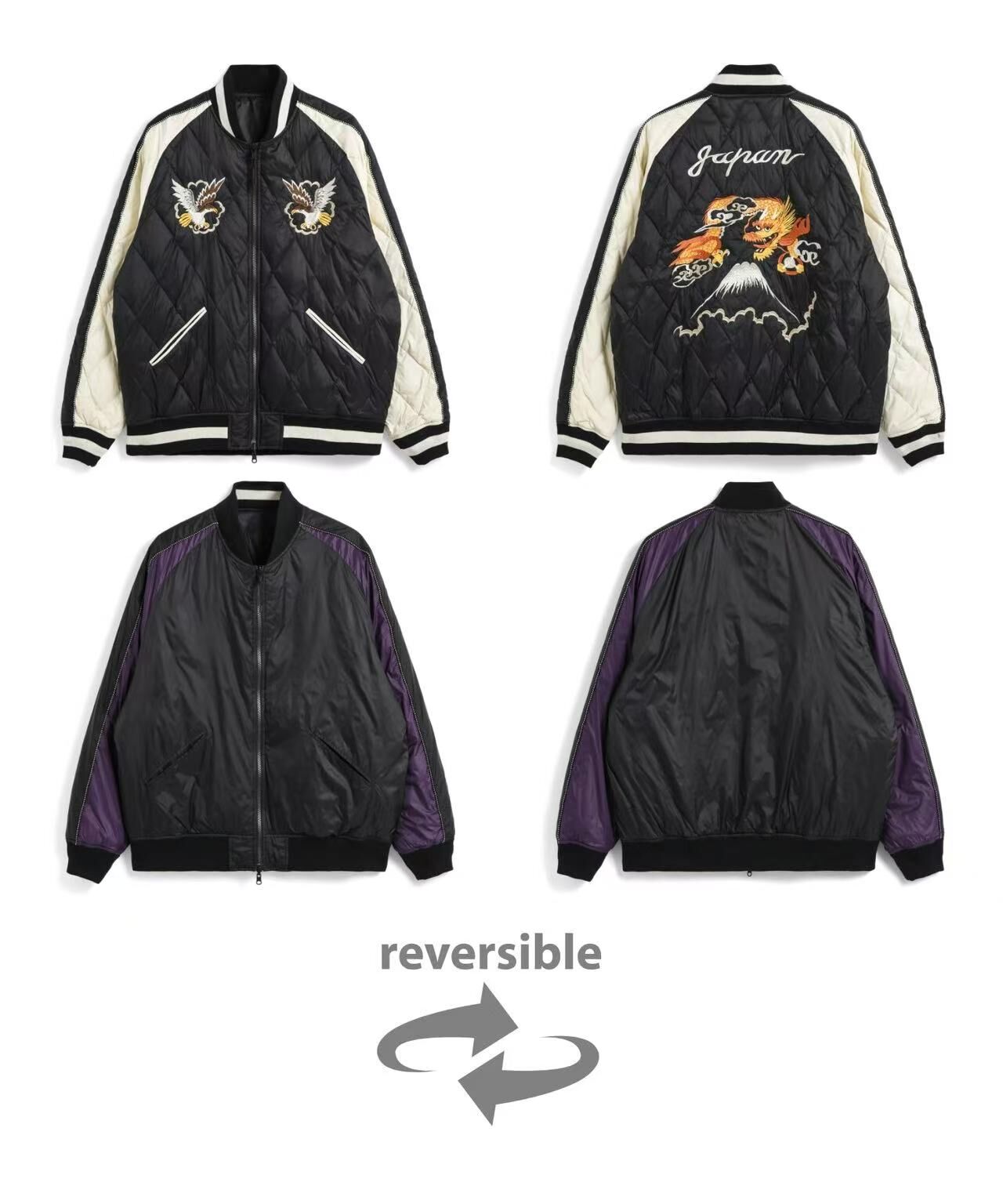 TAION JAPAN SPECIAL REVERSIBLE SUKAJAN DOWN JACKET TAION-JK04JS-N1 BLACK/OFF WHIT x BLACK/D.PURPLE