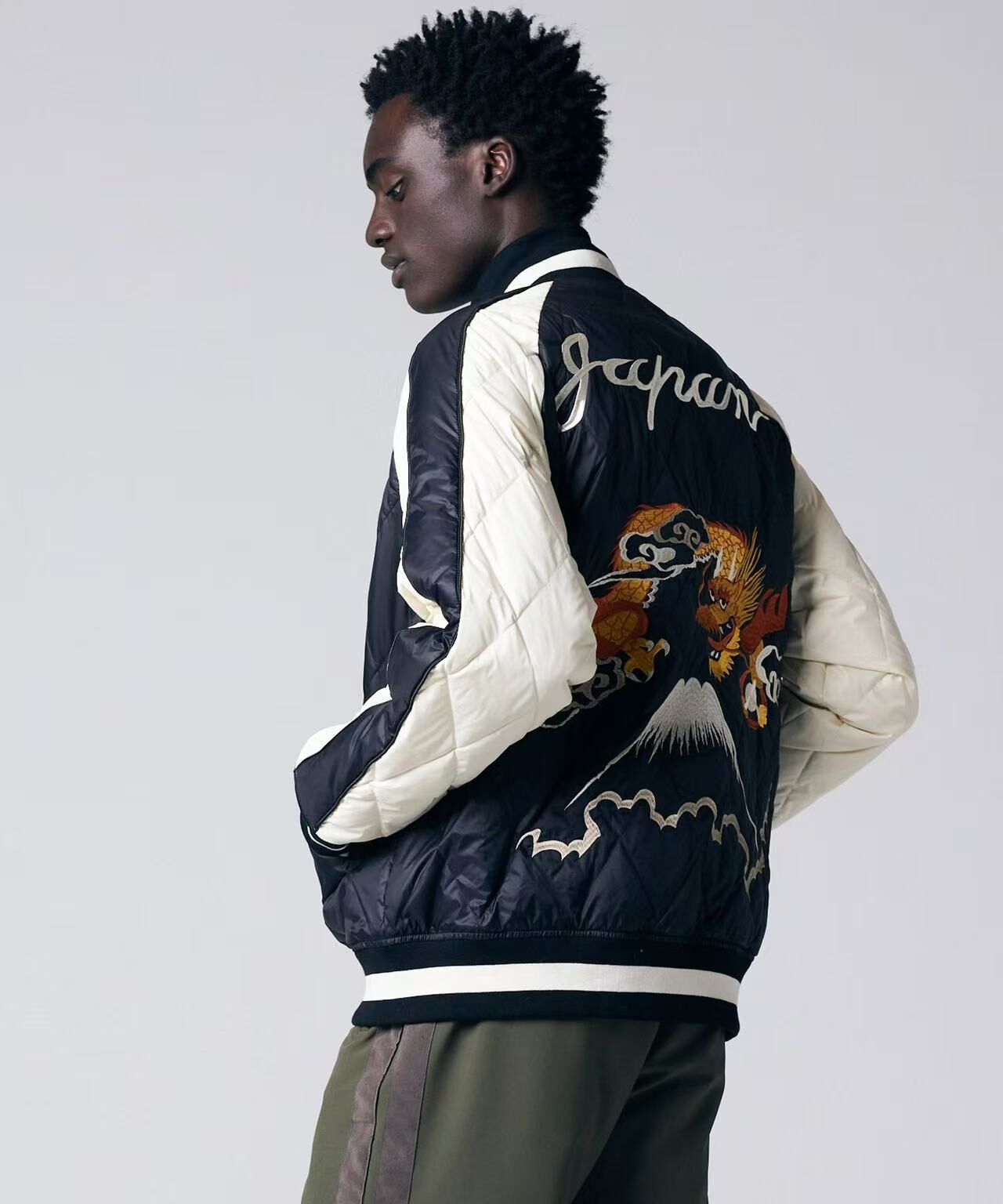 TAION JAPAN SPECIAL REVERSIBLE SUKAJAN DOWN JACKET TAION-JK04JS-N1 BLACK/OFF WHIT x BLACK/D.PURPLE