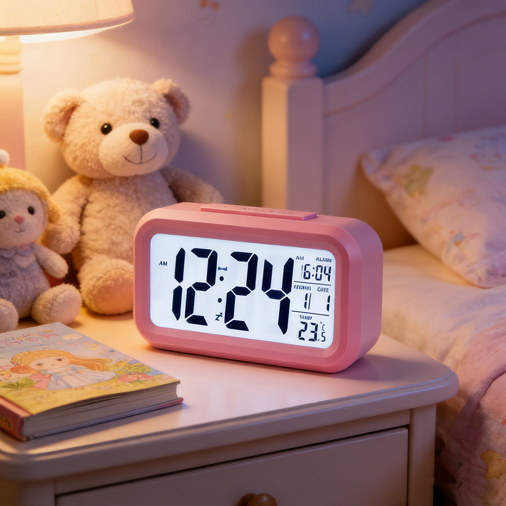 日本TSK 光控LCD大屏幕電子鬧鐘(顏色隨機) P1901