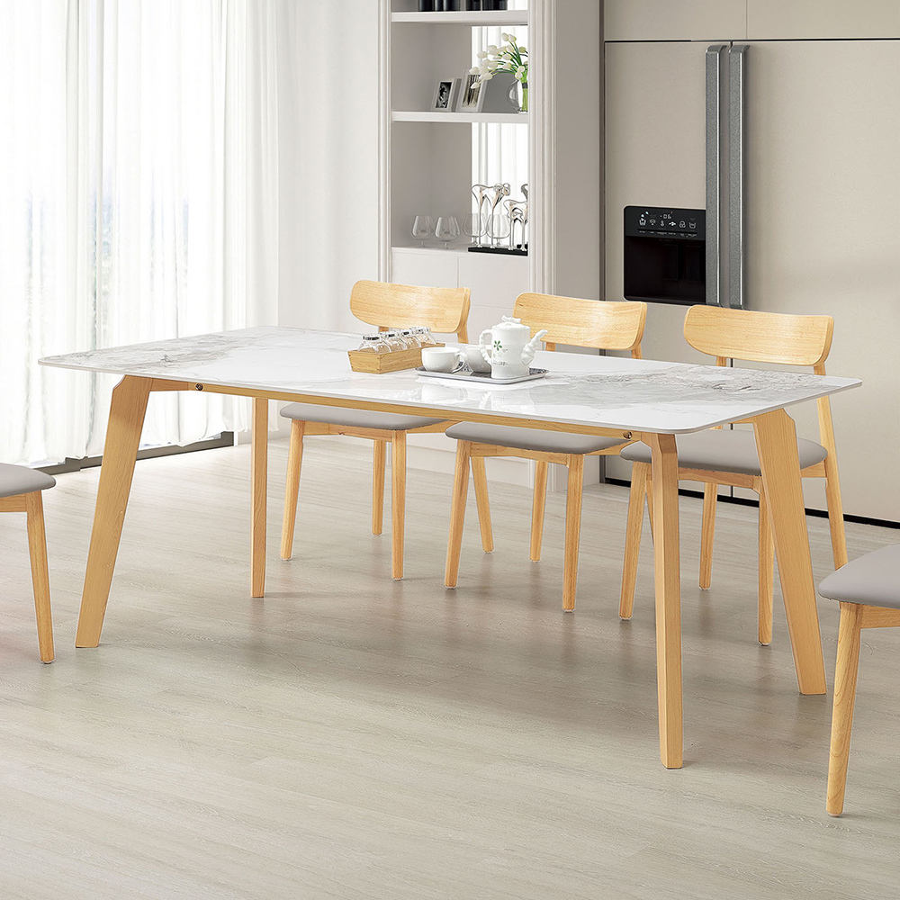 納亞恩6尺白色岩板實木餐桌/休閒工作桌/長桌/會議桌