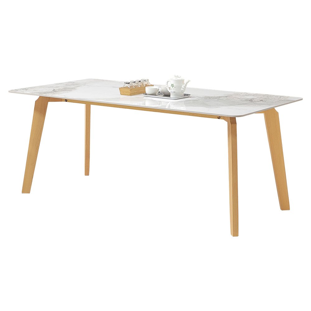 納亞恩6尺白色岩板實木餐桌/休閒工作桌/長桌/會議桌