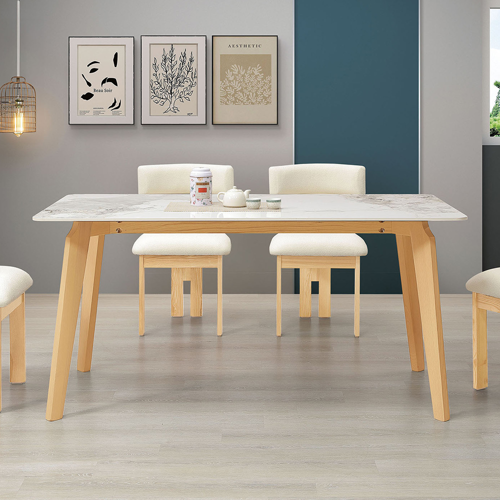 納亞恩5.3尺白色岩板實木餐桌/休閒工作桌/長桌/會議桌