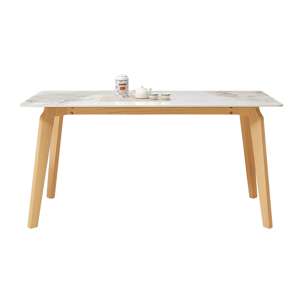 納亞恩5.3尺白色岩板實木餐桌/休閒工作桌/長桌/會議桌