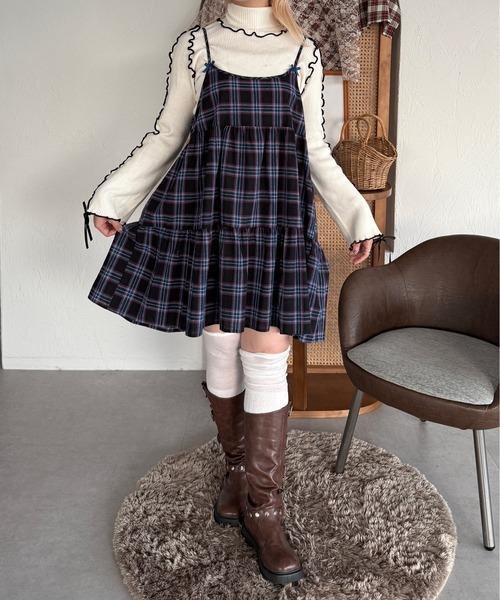 日本預訂 WINTER SALE KR 緞帶層疊迷你吊帶/束腰連身裙