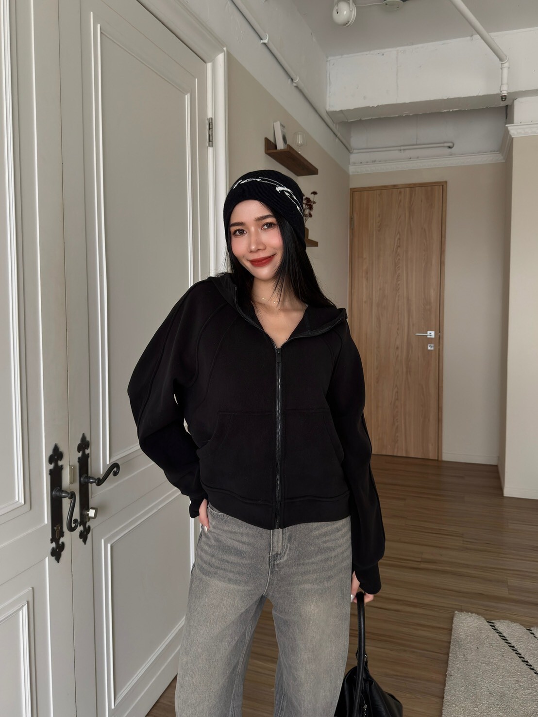 基本款羊絨感連帽外套