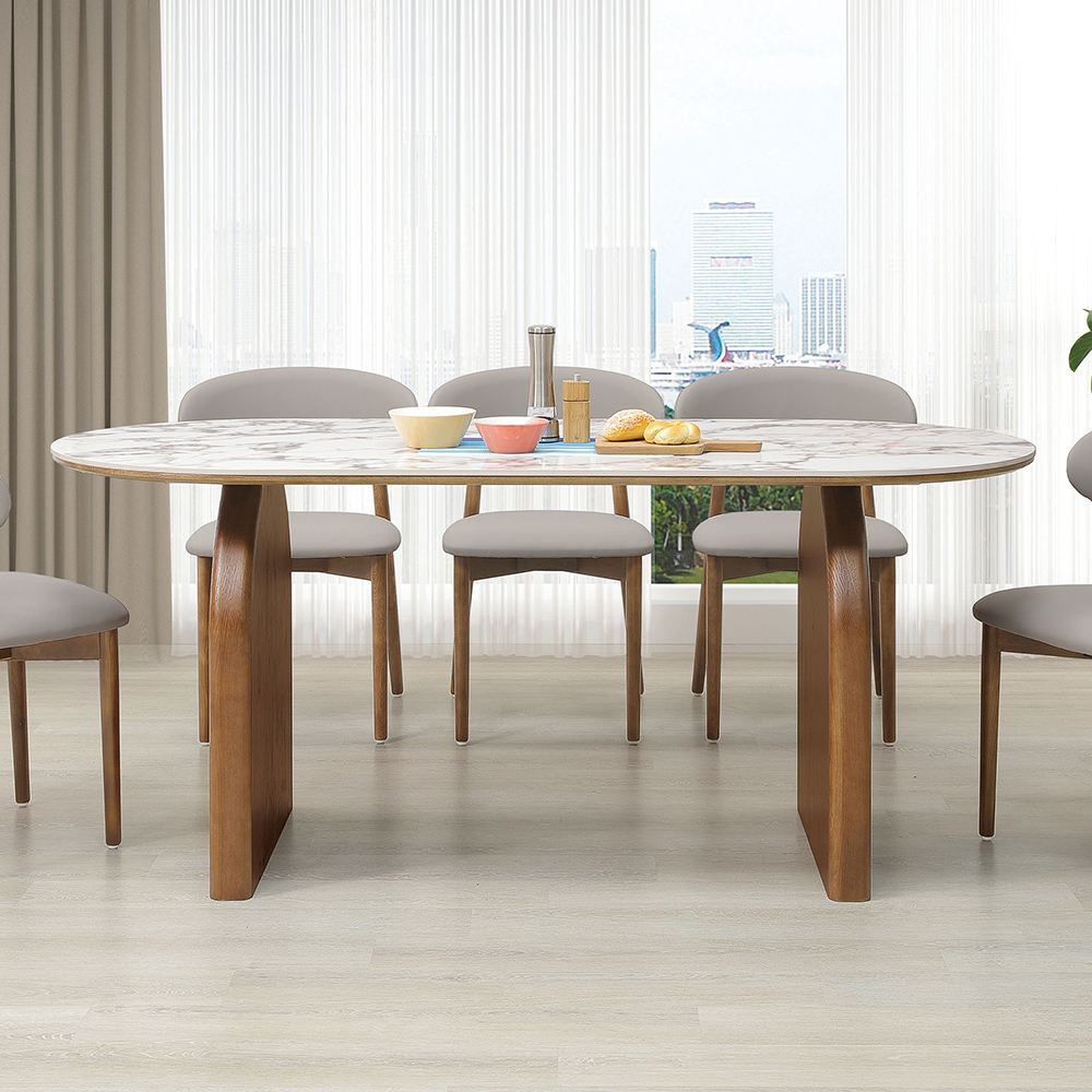 翠特6尺白色岩板實木餐桌/造型餐桌/休閒工作桌/長桌/會議桌