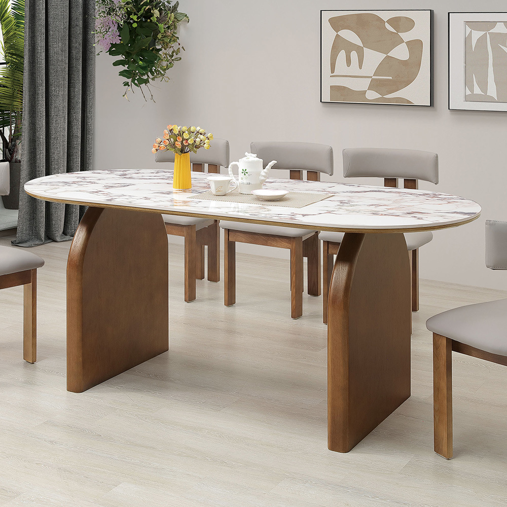 翠特6尺白色岩板實木餐桌/造型餐桌/休閒工作桌/長桌/會議桌