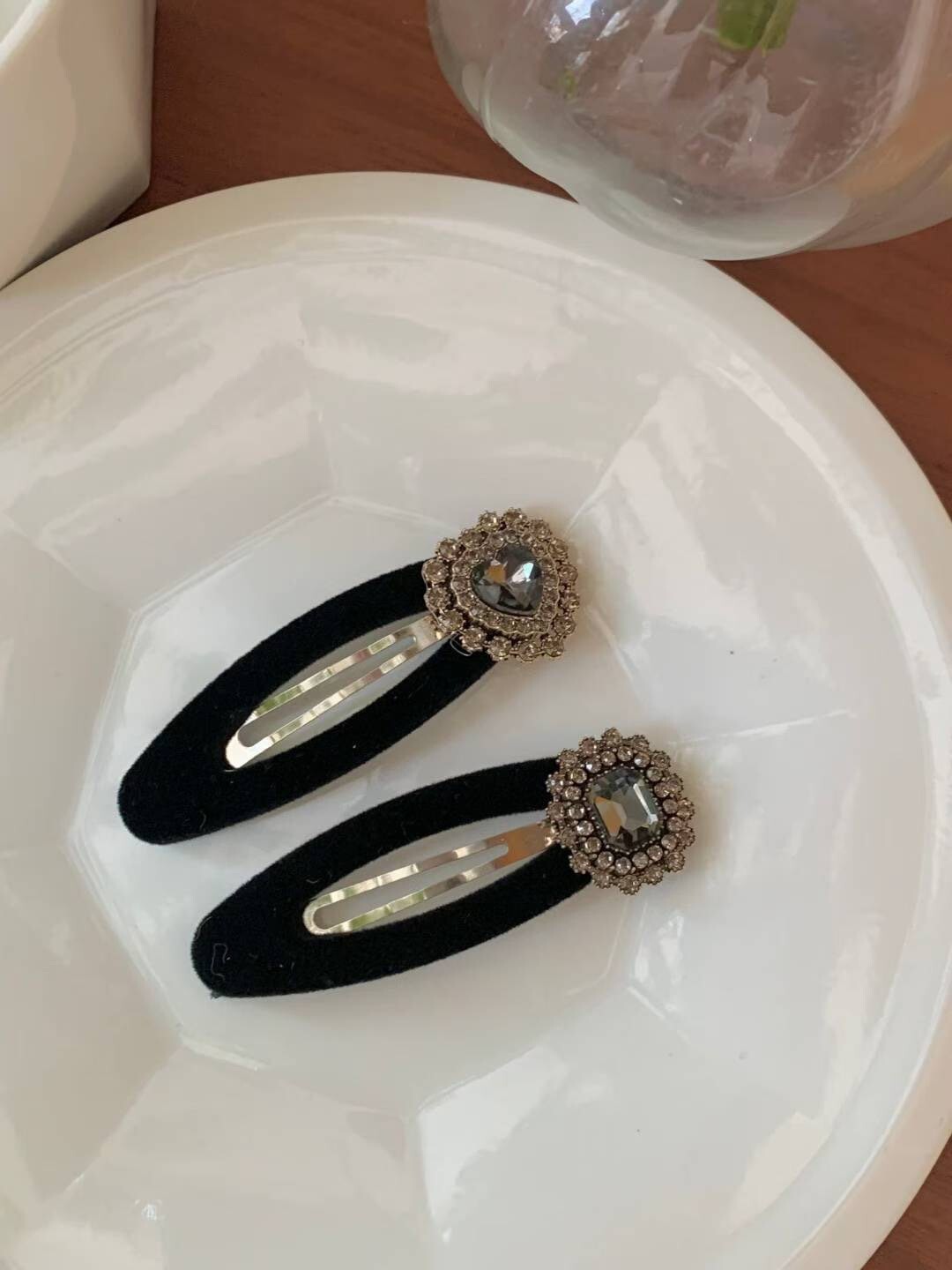 復古框框愛心/方塊水鑽造型髮夾 / 2款