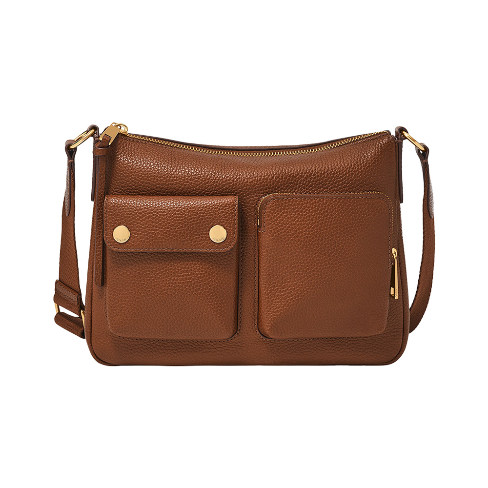 Maysen 真皮雙口袋 斜背包-棕色 ZB11209200