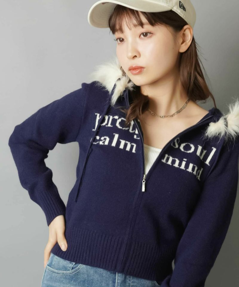 日本預訂 WINTER SALE SS 提花標誌的拉鍊針織連帽衫