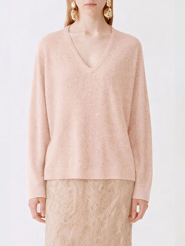 Fabiana Filippi V領亮片上衣(粉膚)