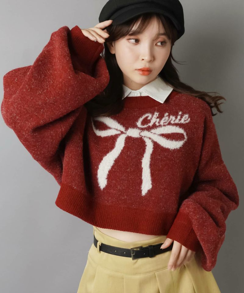 日本預訂 WINTER SALE SS 短羽毛針織帶緞帶 TOP