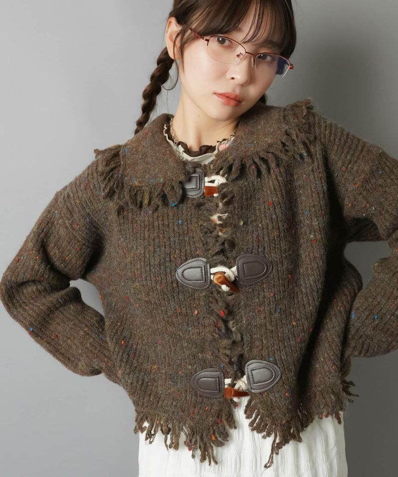 日本預訂 WINTER SALE SS 流蘇針織開襟衫/紐扣/#NEO Mori Girl