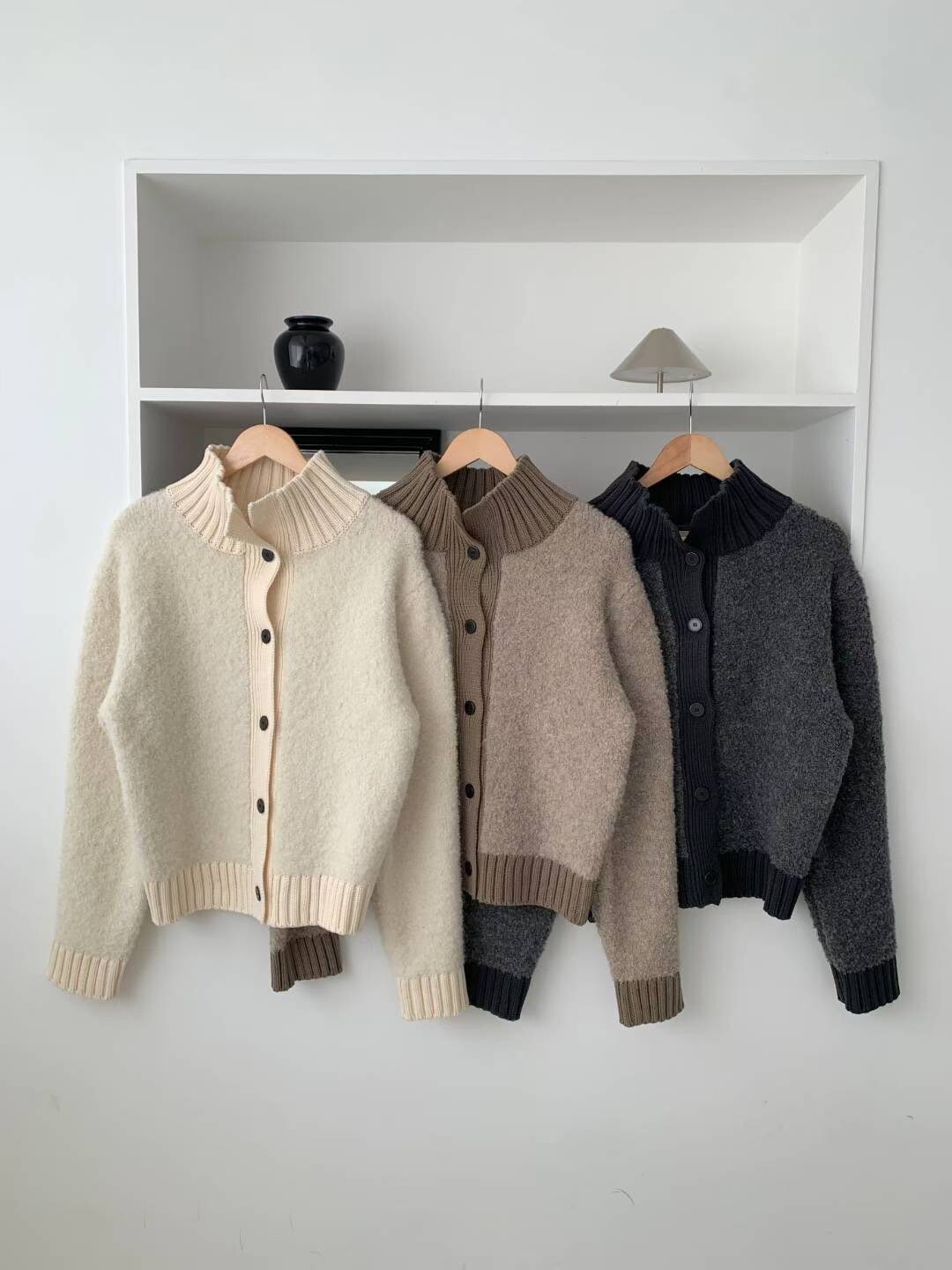 同色系螺紋拼接感排釦針織毛衣外套 / 3色