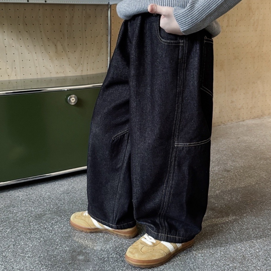 美式皮標車線磨毛牛仔褲