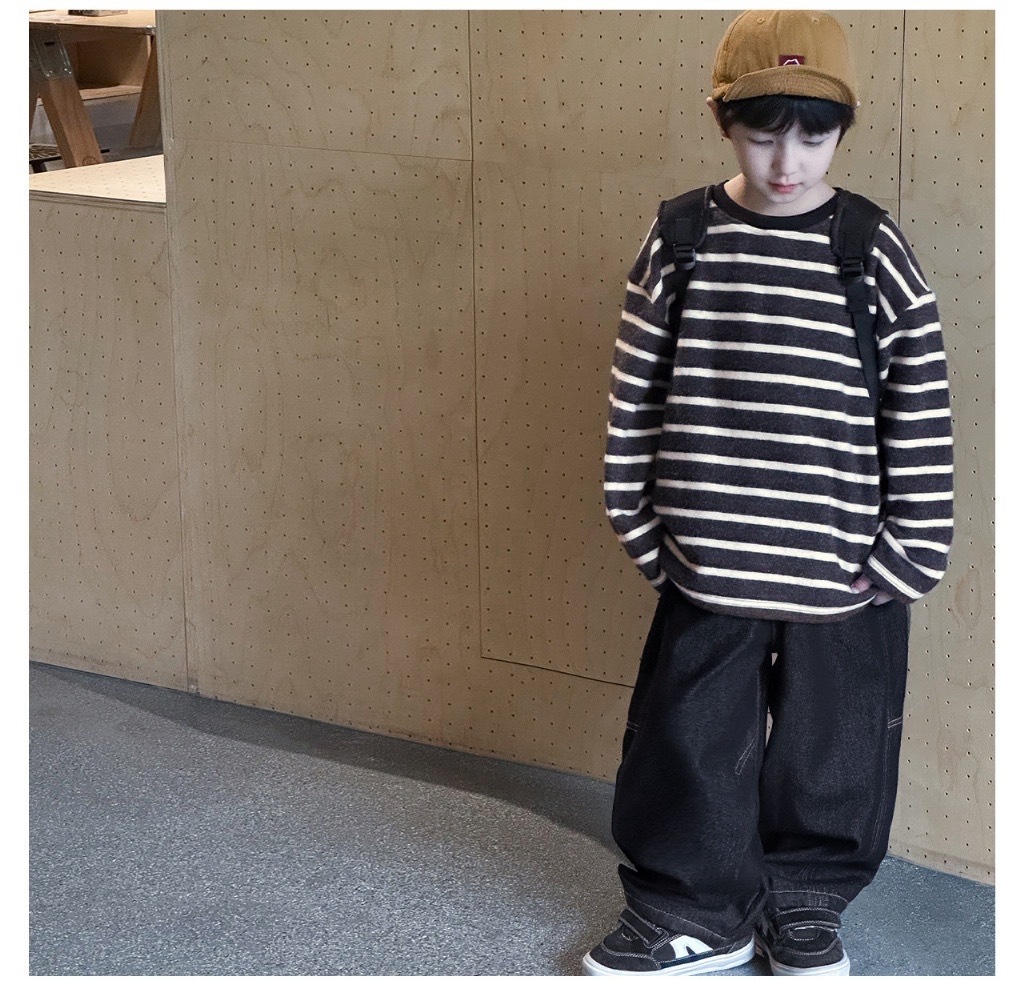 美式皮標車線磨毛牛仔褲