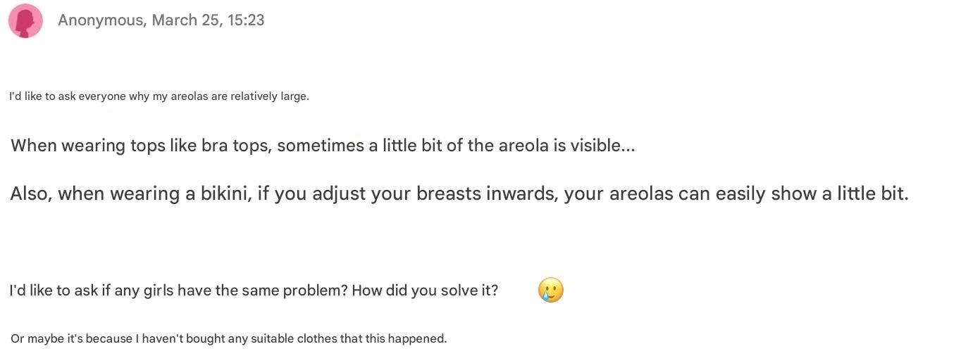 Forum discussion about areola concerns - Many women share similar experiences