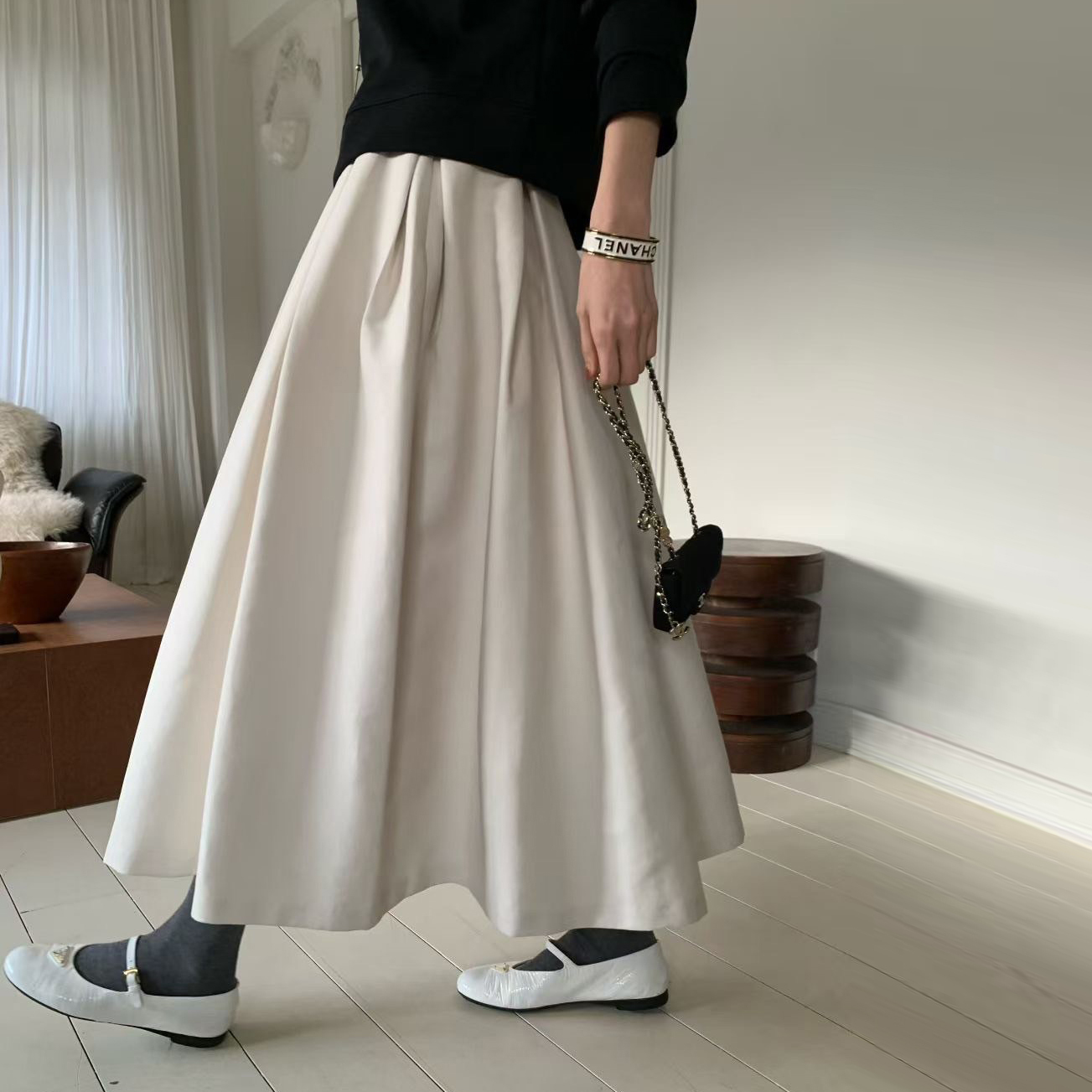 鬆緊腰A字挺版百摺裙長裙-F / 3色